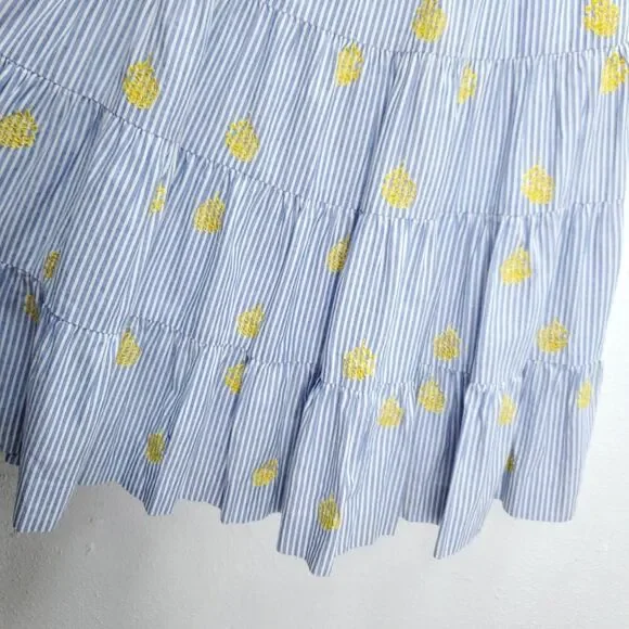 J. CREW Pinapple Embroidered Tiered Seersucker Pinstripe Lagenlook Midi Skirt - Picture 13 of 15